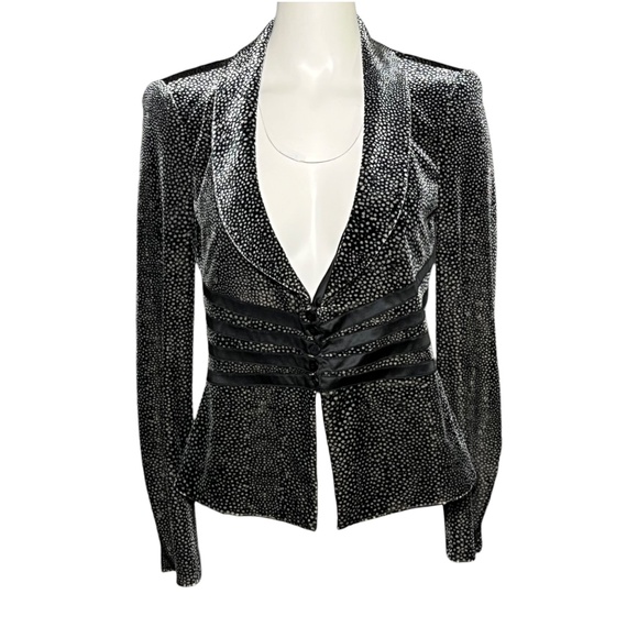 Armani Collezioni Jacket Women's 6 Black Silver Micro Dot Velvet Velour Blazer - Picture 1 of 10